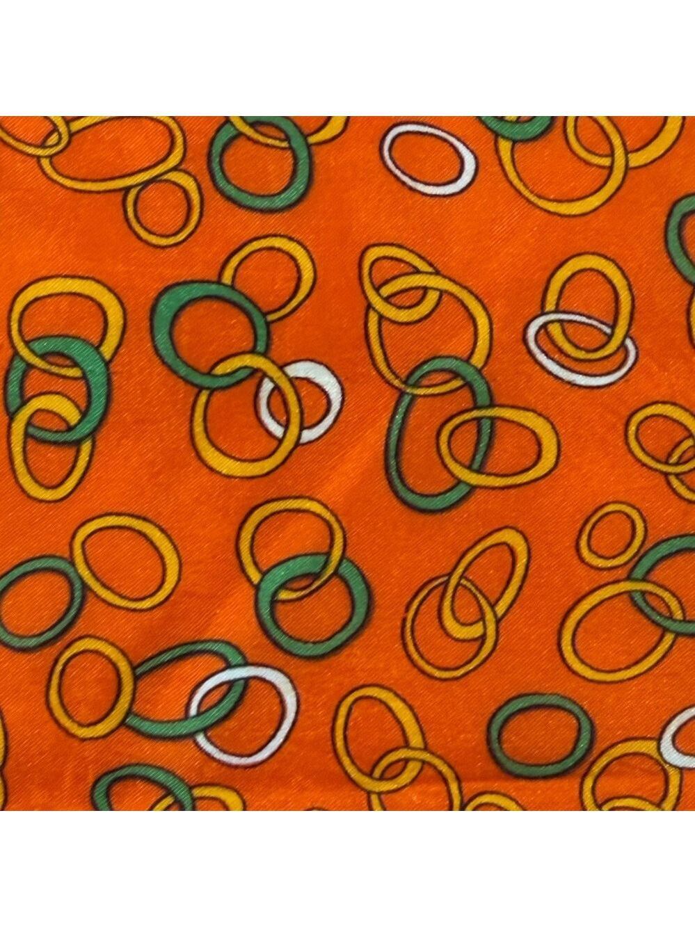 Vintage Japanese Silk Scarf Orange Abstract Ring Print Made in Japan